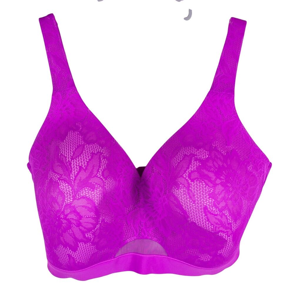 Cacique Lightly Lined No-Wire Pink Floral Lace Overlay Women's Bra 40H